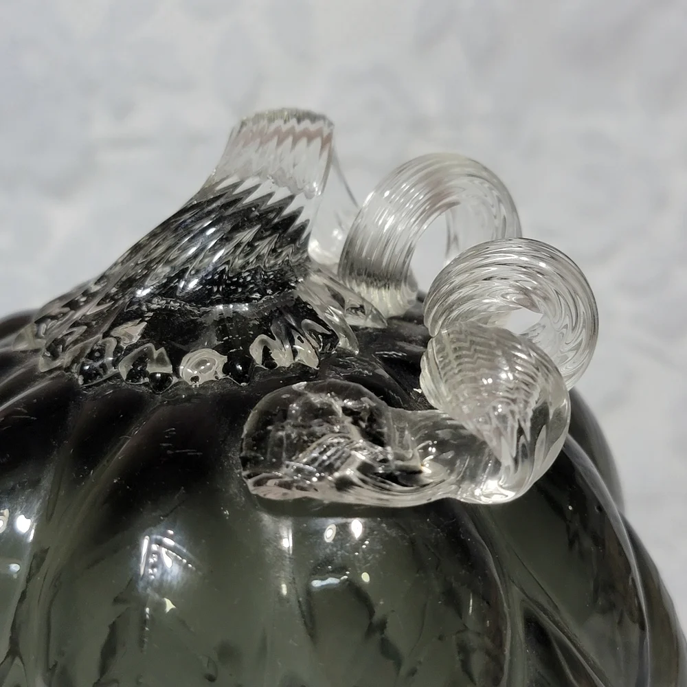 Black Gray Quilted Glass Pumpkin 8.5